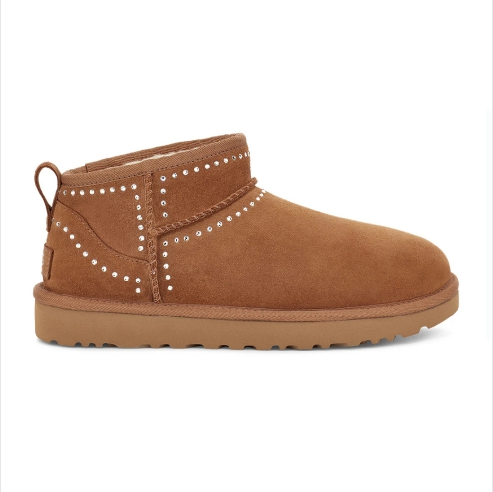 Ugg ULTRA MINI Bling Boots Suede Swarovski Suede Designer Fur Sheaeling #196